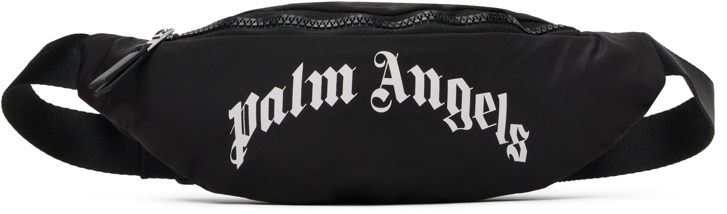 PALM ANGELS KIDS BLACK CURVED LOGO BELT BAG 