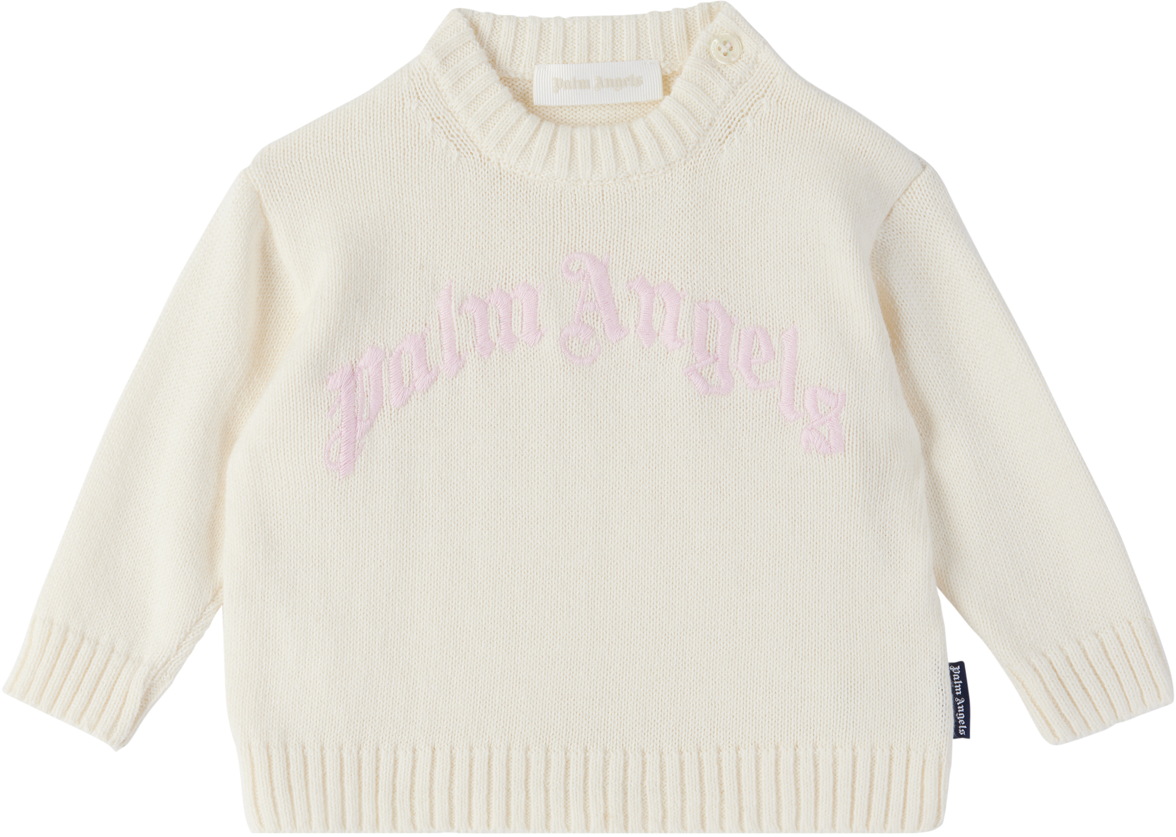 Palm Angels Baby Off-white Curved Logo Sweater In Butter Light Pink