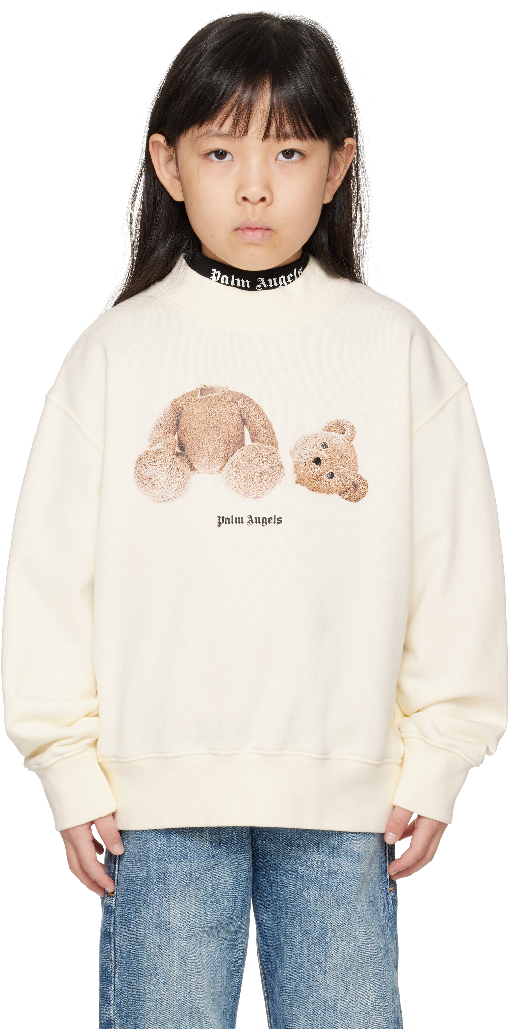 Palm Angels Kids Off-white Bear Sweatshirt In Butter Brown