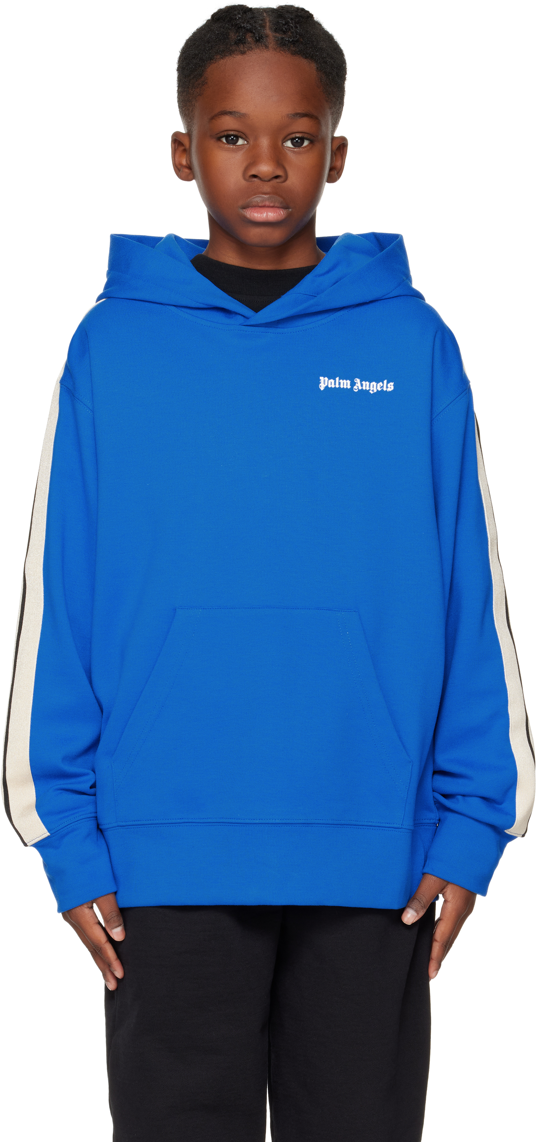 Shop Palm Angels Kids Blue Track Hoodie In Royal Blue Off White