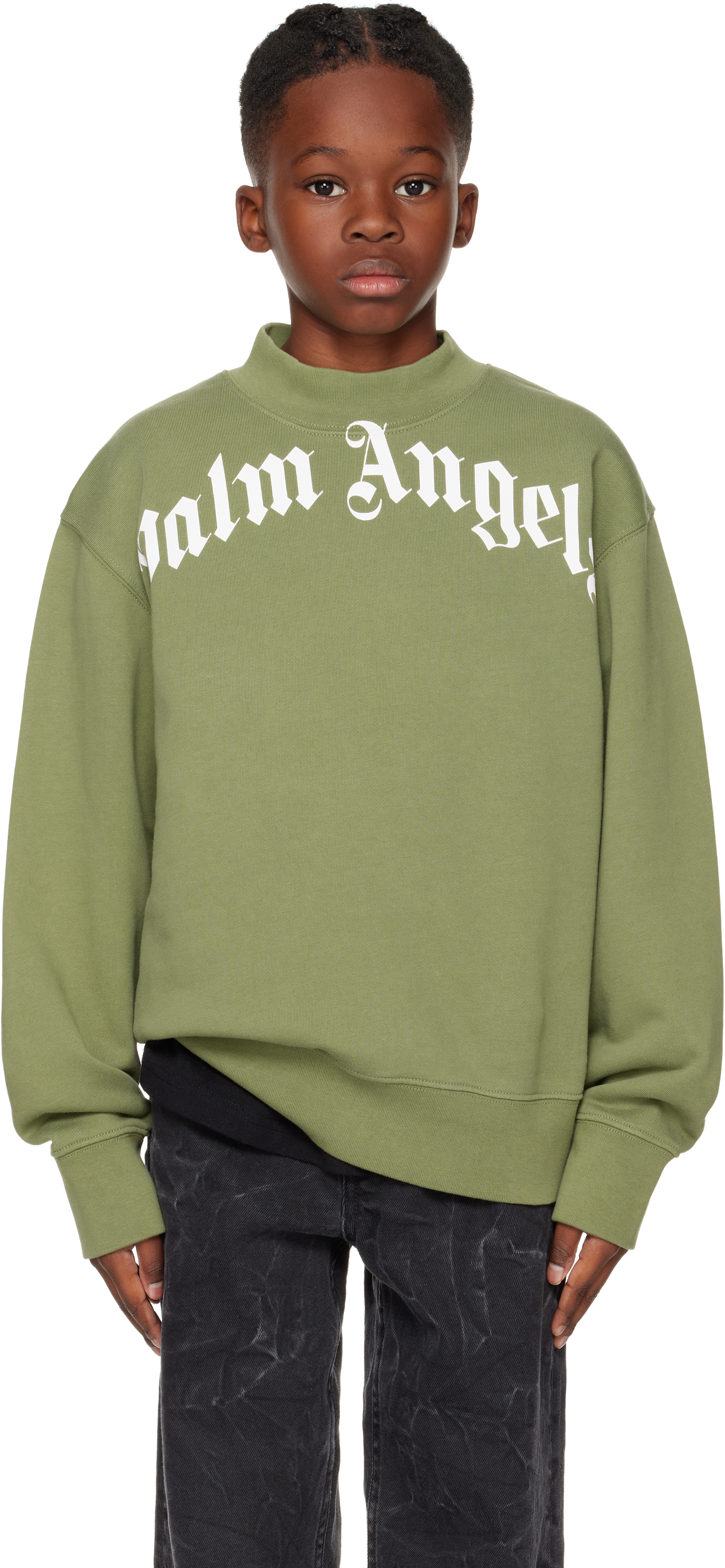 Palm Angels Logo-print Sweatshirt In Military Green