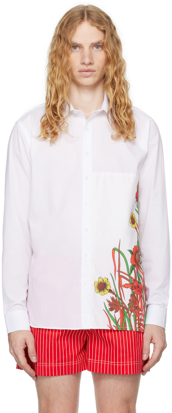 White Floral Patch Long Sleeve Shirt