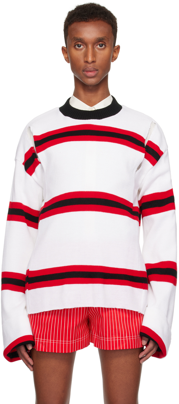 SSENSE Exclusive White Football Stripe Scarf Sweater