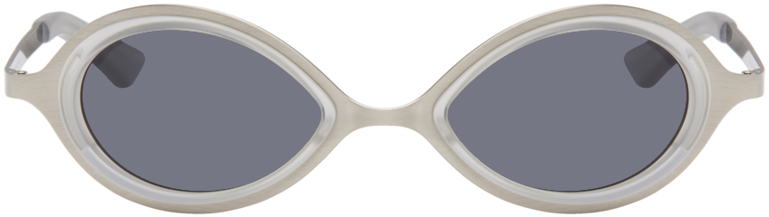 Shop Song For The Mute Ssense Exclusive Silver 'the Goggle' Sunglasses In Brushed Silver
