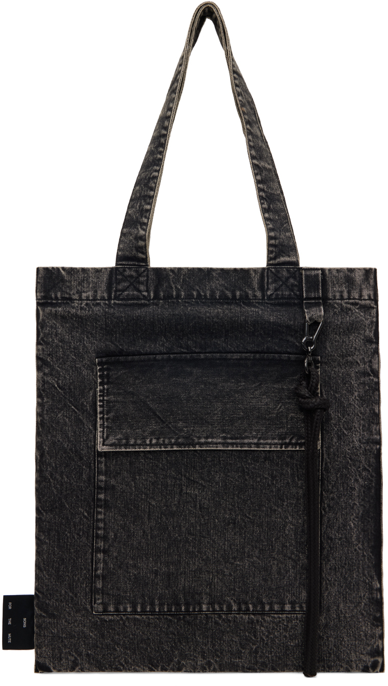 Black Flap Pocket Denim Tote