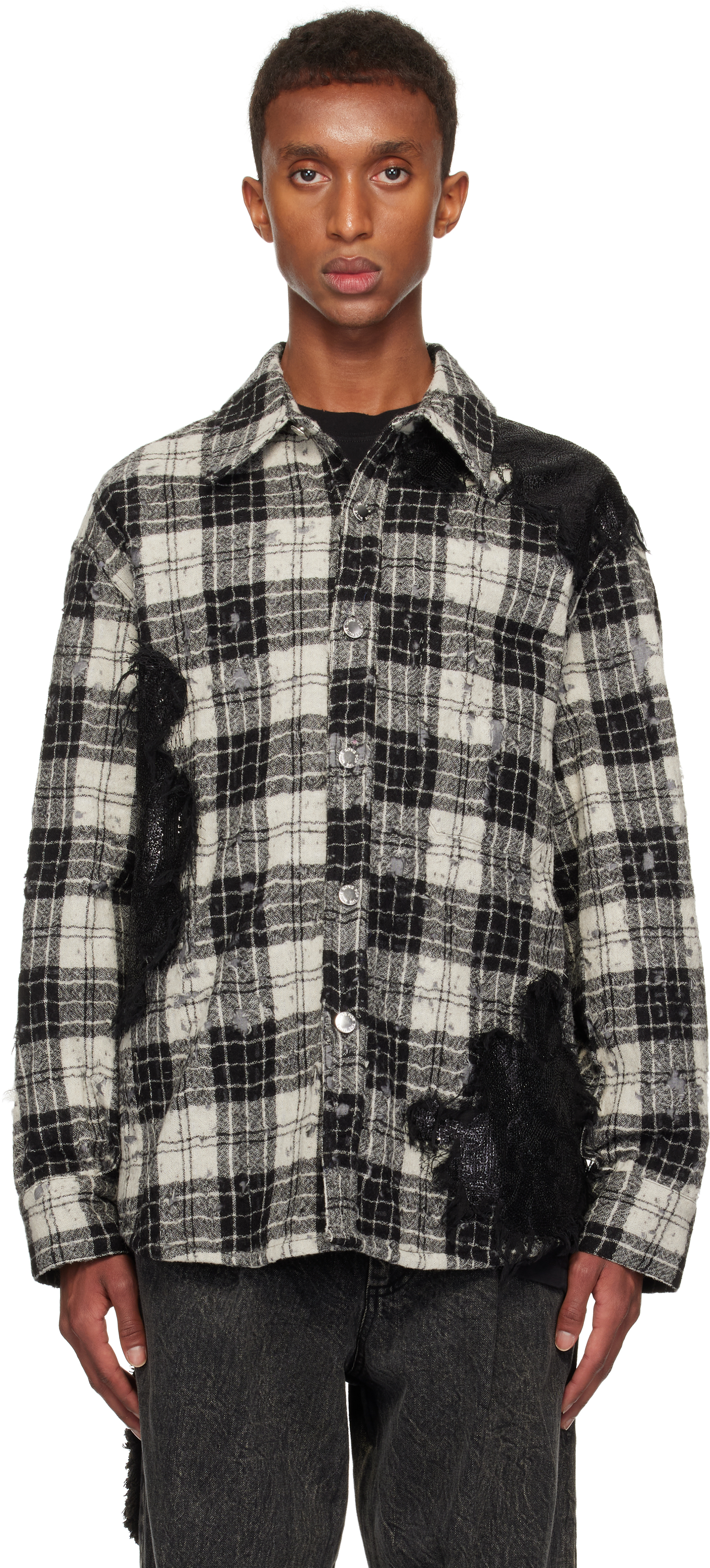 Black & White Check Shirt Jacket by Song for the Mute on Sale