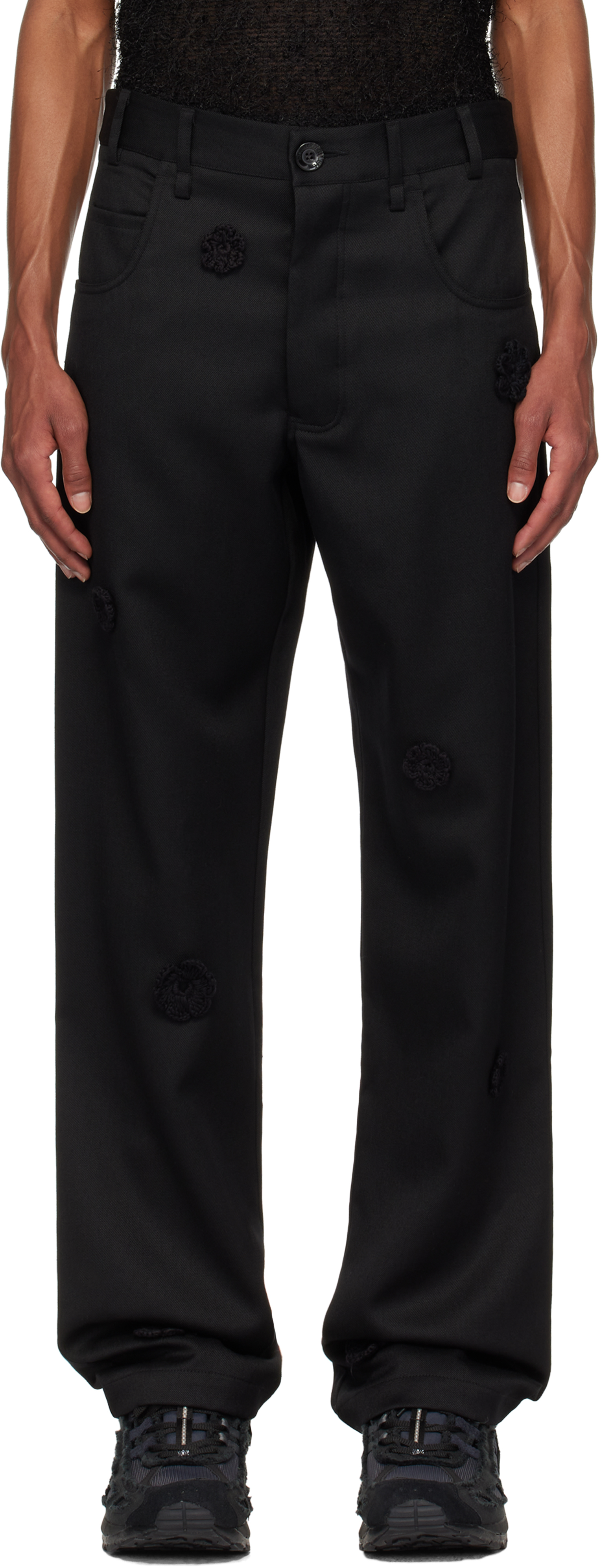 Black Daisy Long Work Trousers