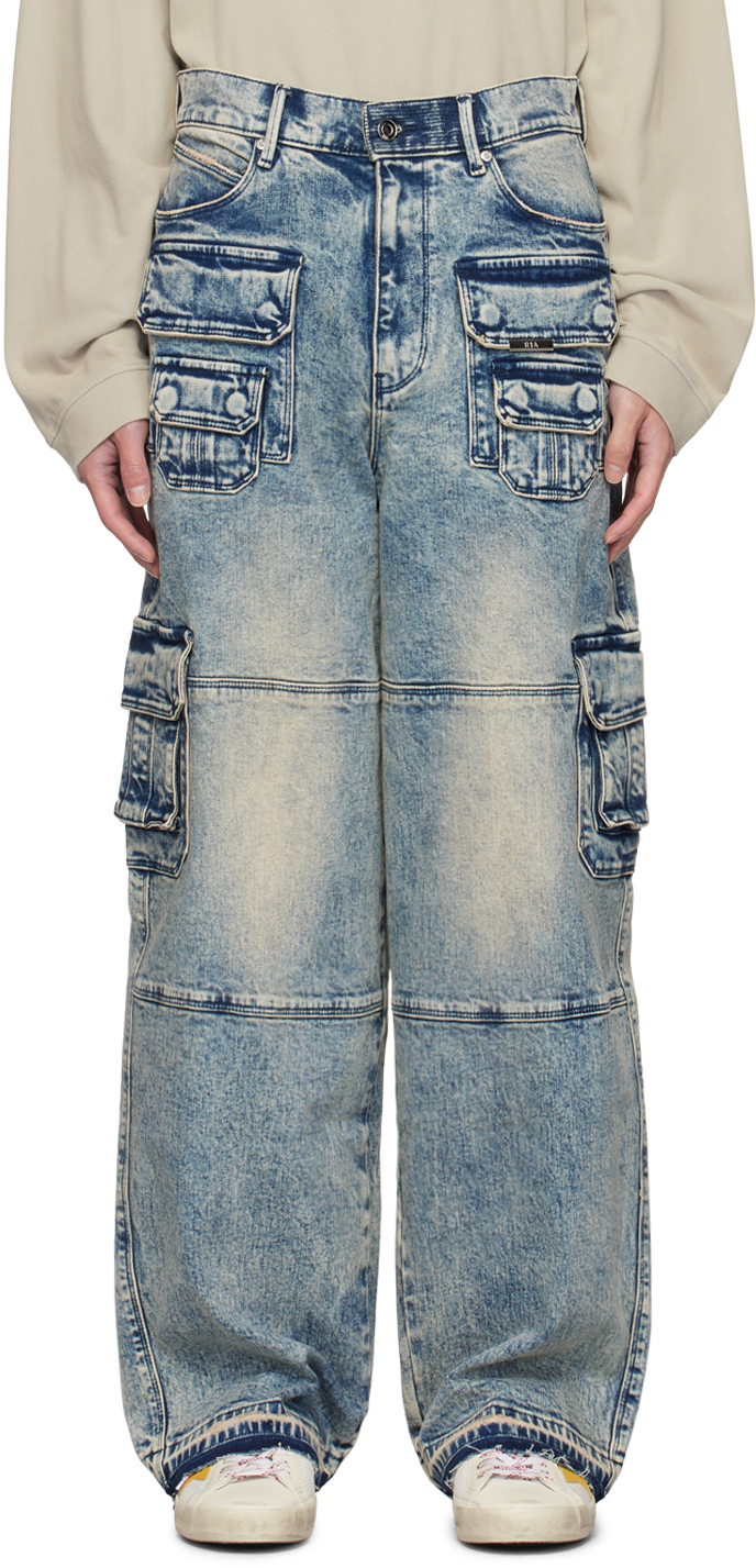 Shop Rta Blue Roman Denim Cargo Pants In Acid Wash