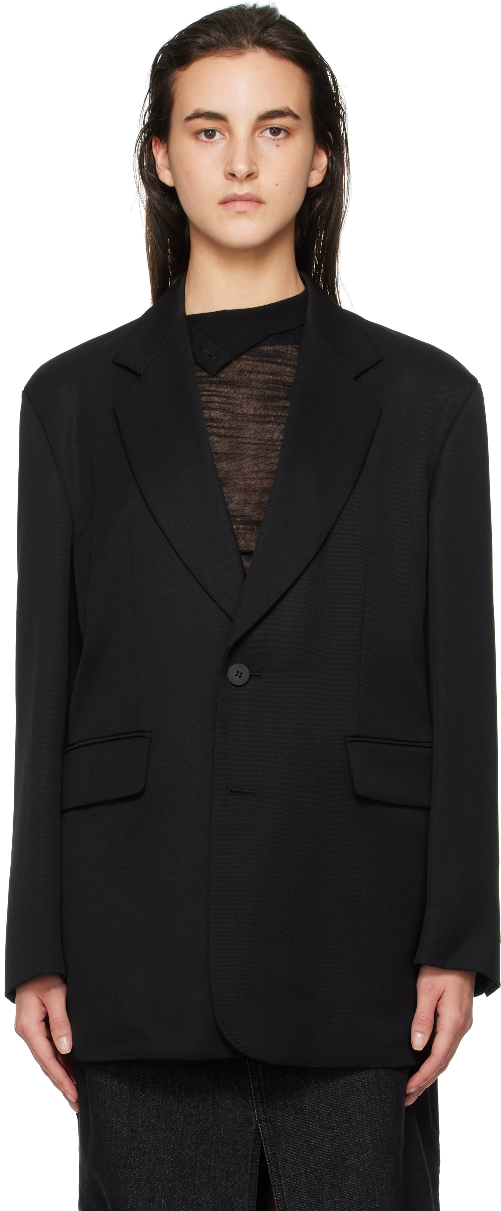 Black Wool Single Blazer