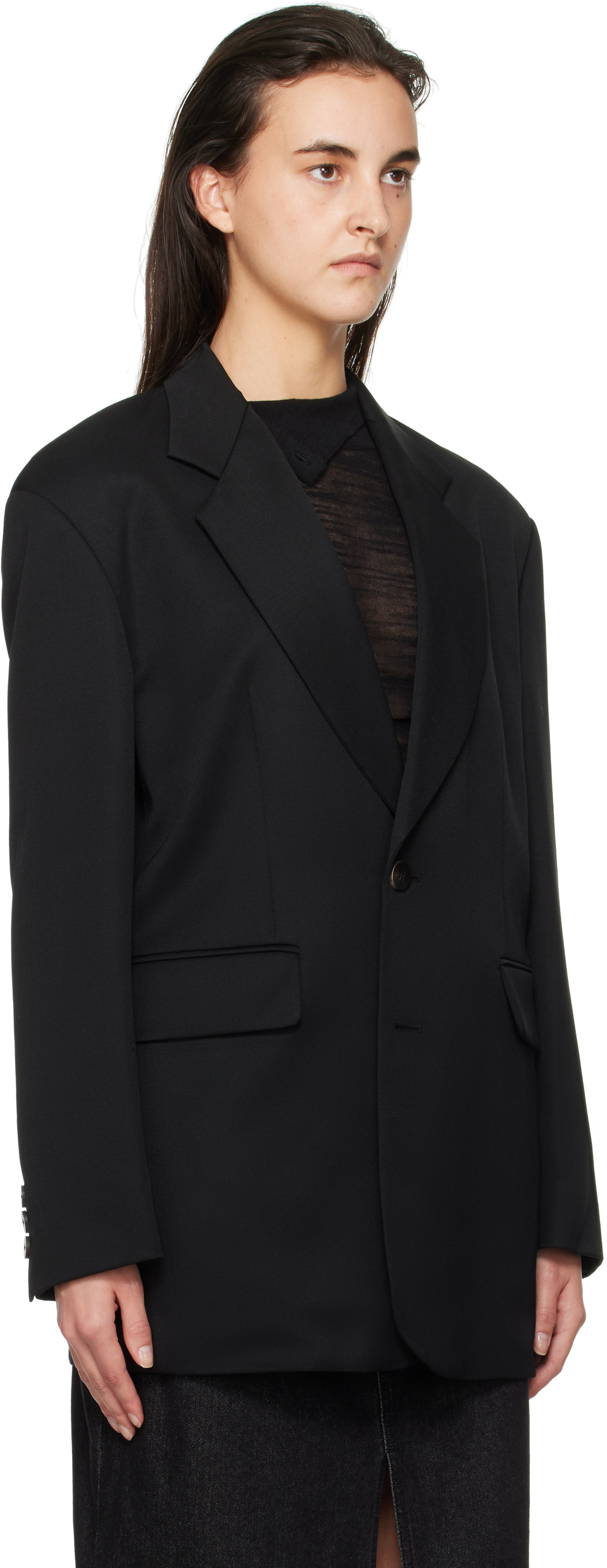 WOOYOUNGMI BLACK WOOL SINGLE BLAZER