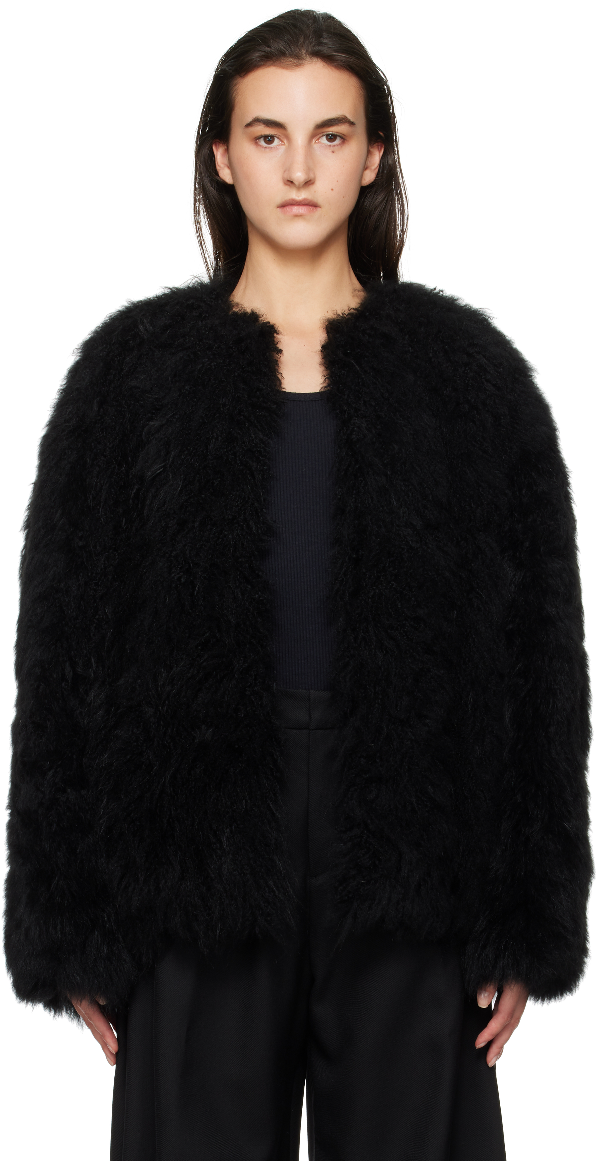 Black Oversized Fur Jacket