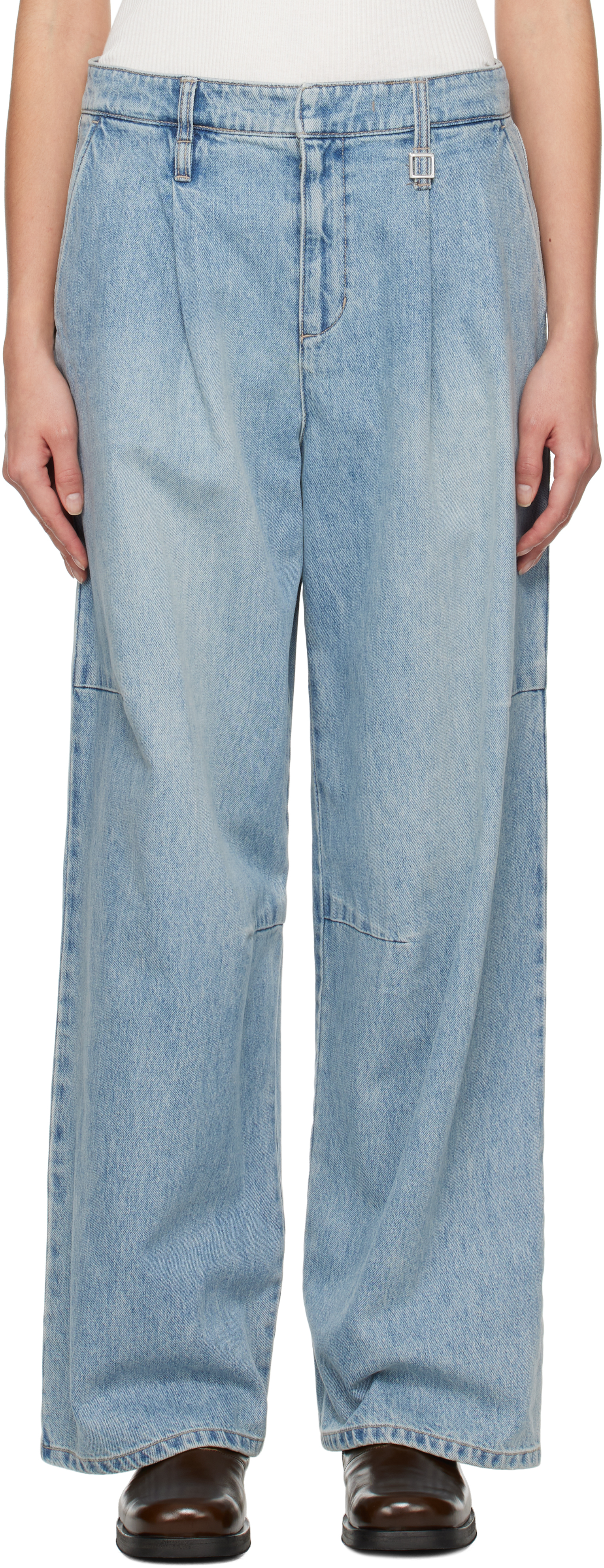 Blue One-Tuck Wide Jeans