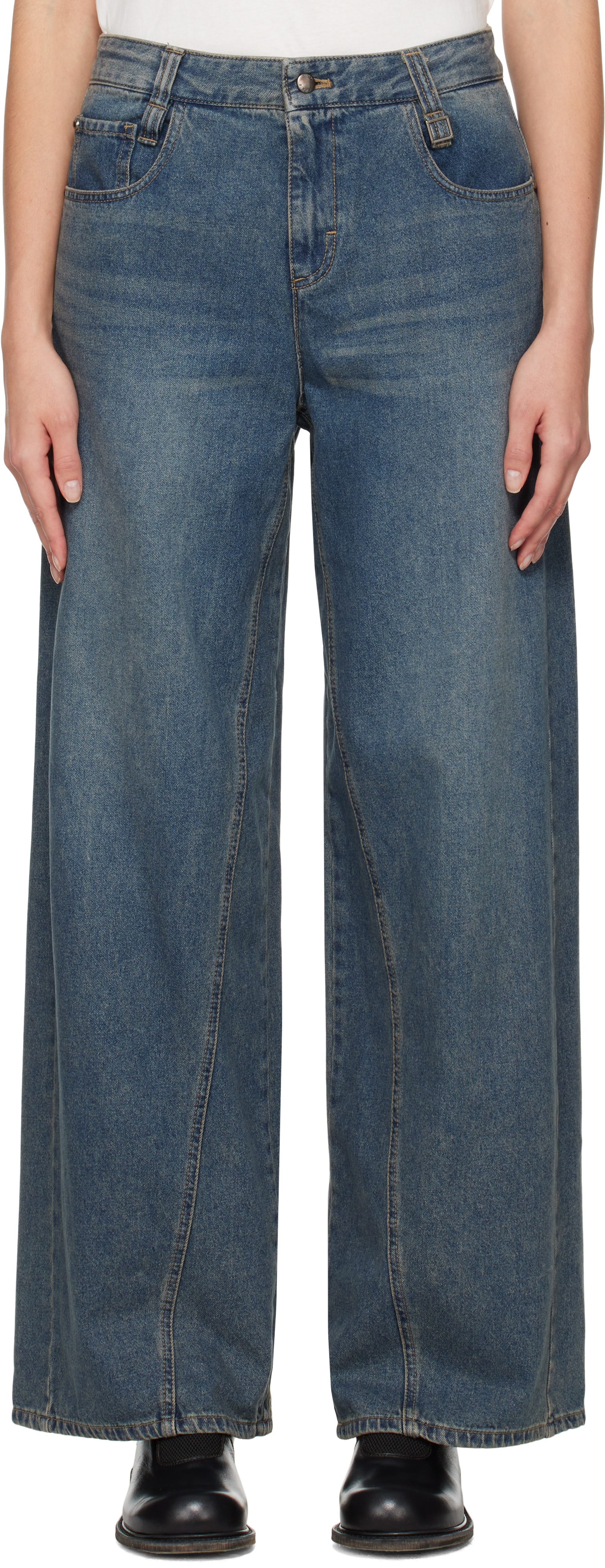 Blue Curved Wide Jeans