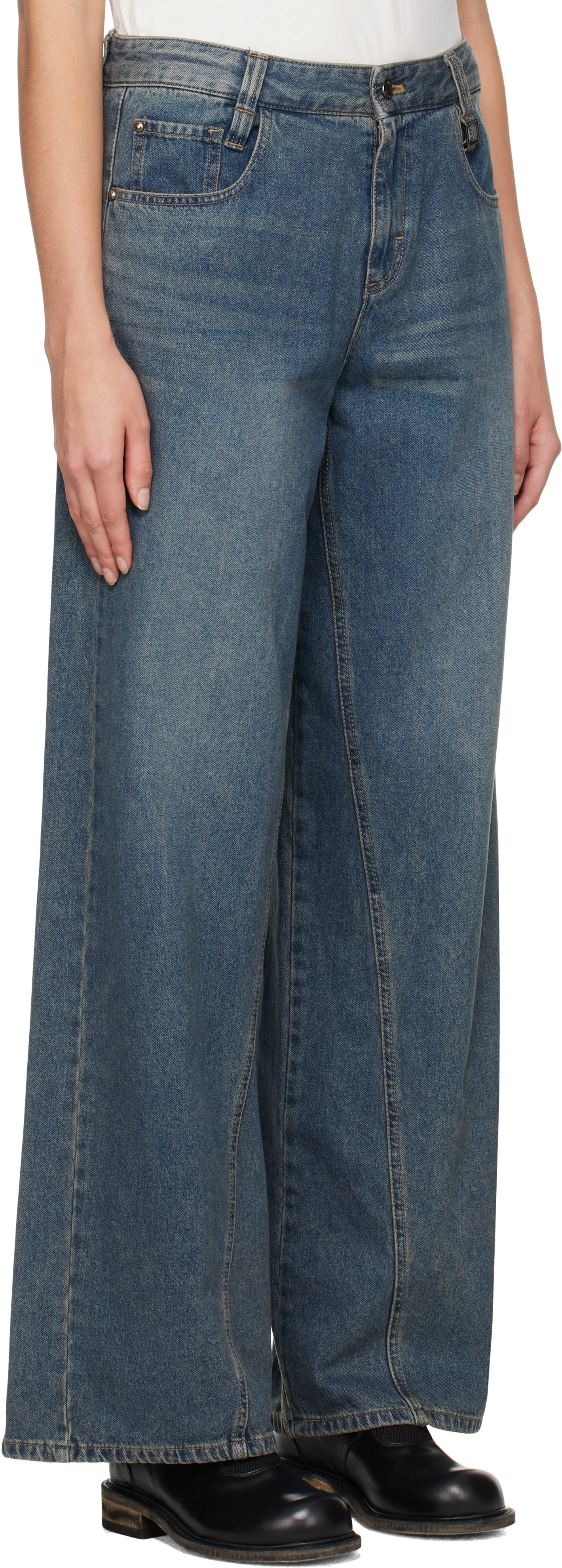 WOOYOUNGMI BLUE CURVED WIDE JEANS 