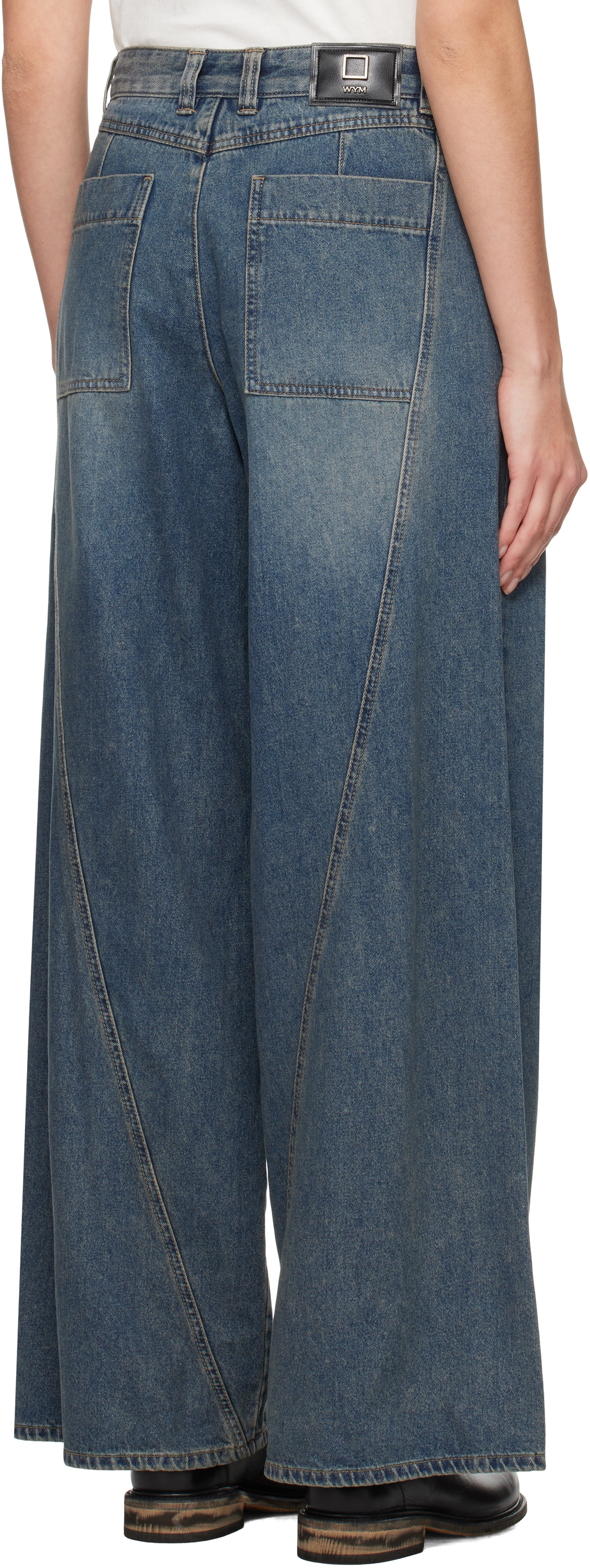 Shop Wooyoungmi Blue Curved Wide Jeans