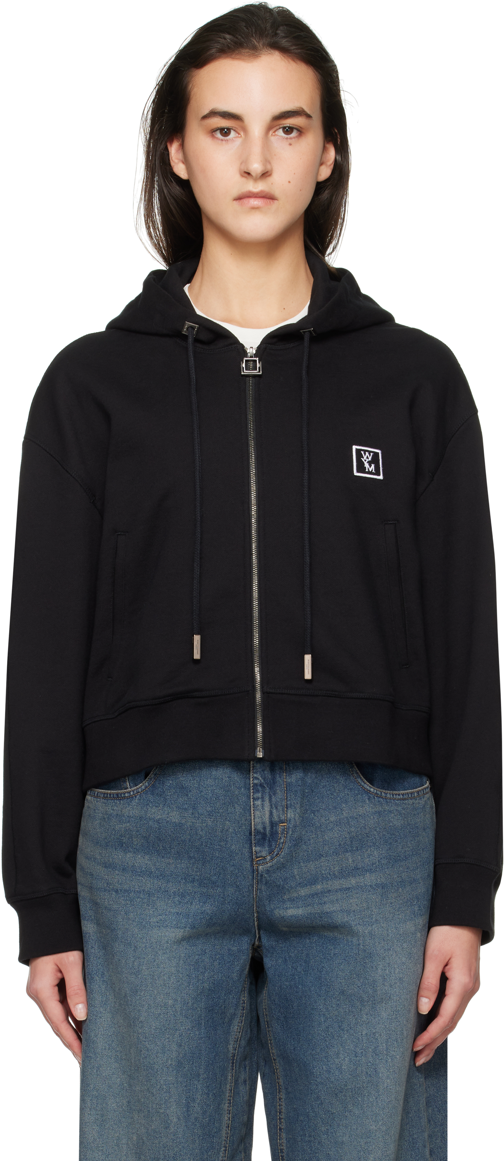 Black Back Logo Hooded Zip-Up Hoodie