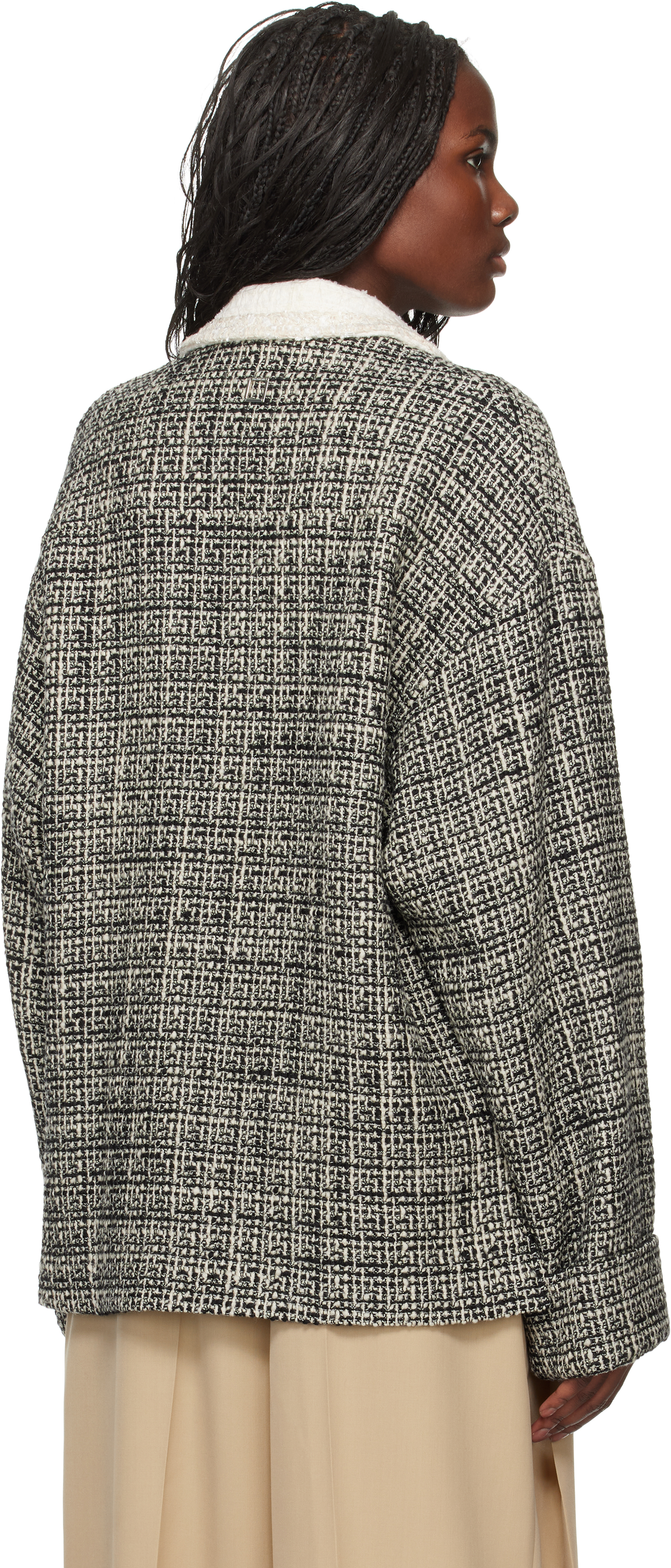 Wooyoungmi Black & White Multi Tweed Long Sleeve Polo In 925tmulti