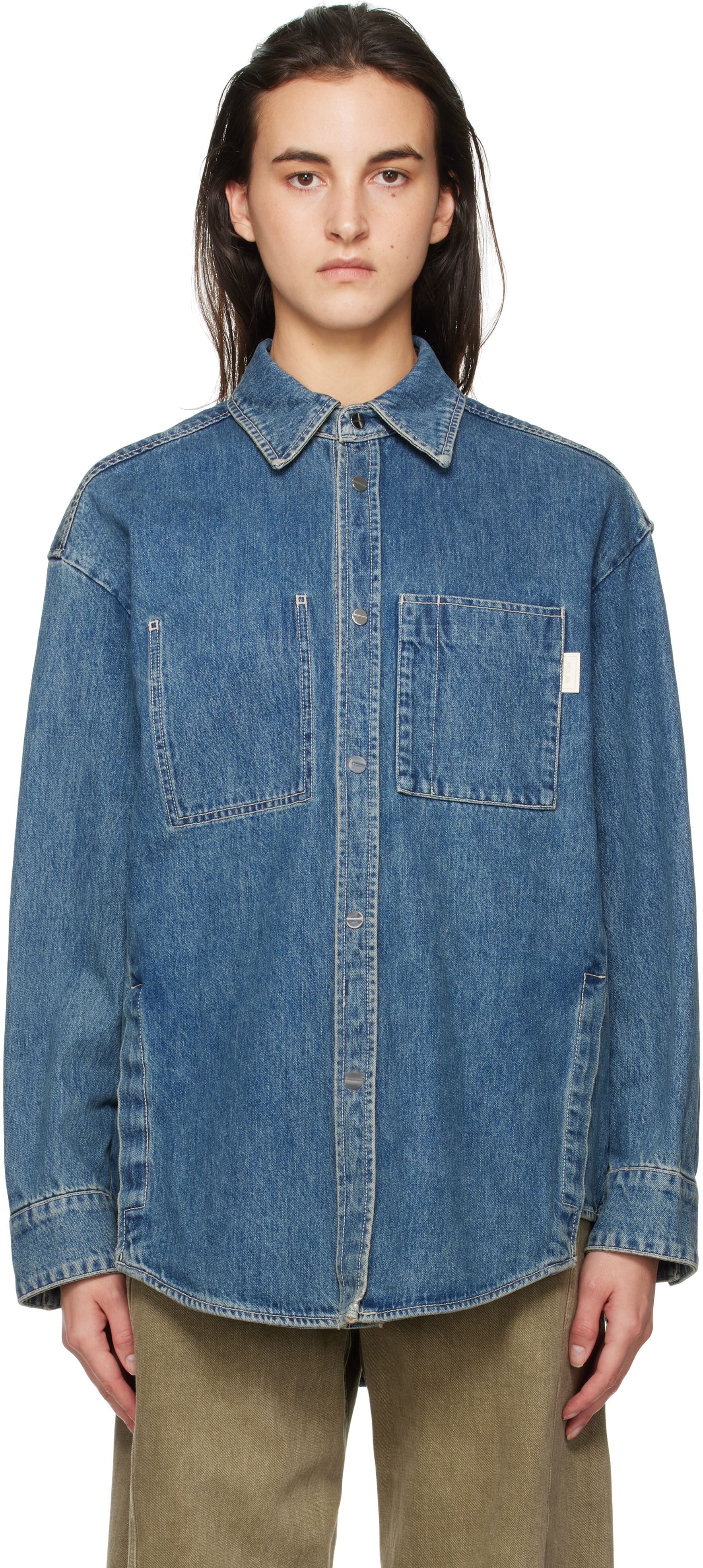 WOOYOUNGMI BLUE BACK LOGO DENIM SHIRT