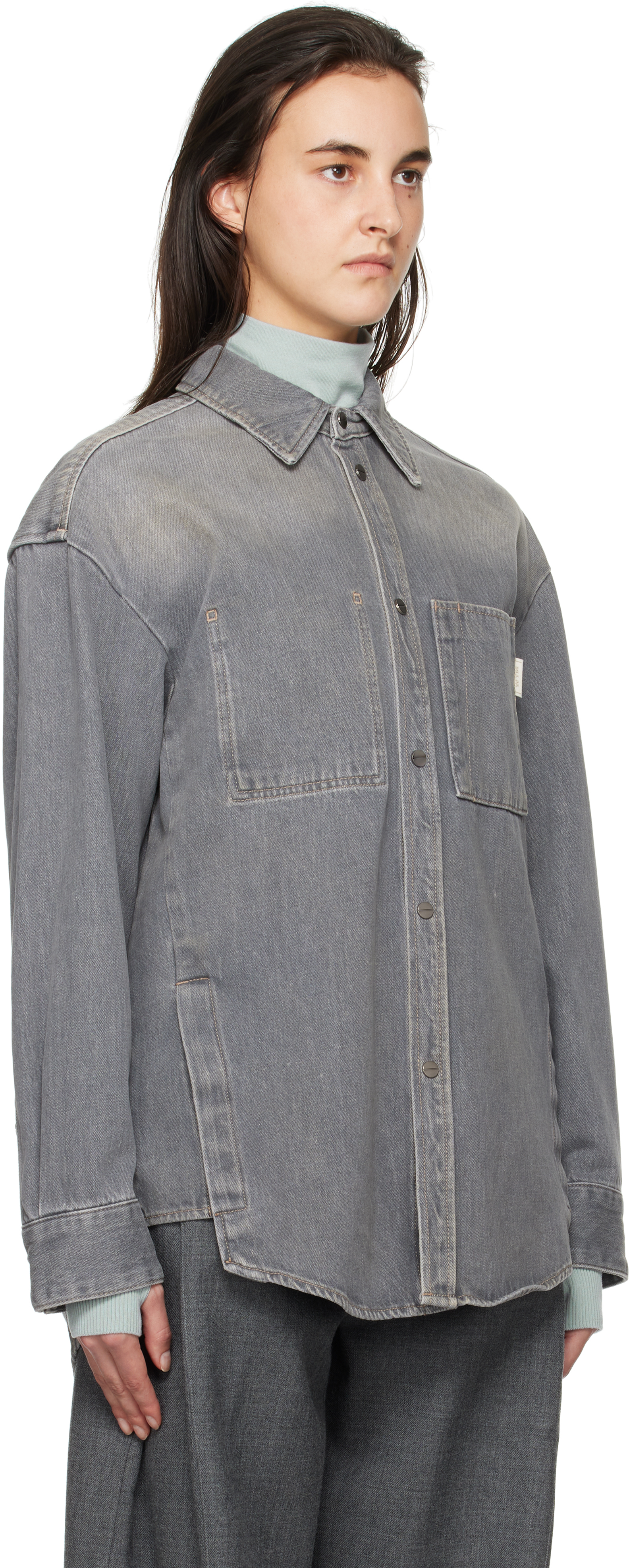 WOOYOUNGMI GRAY BACK LOGO DENIM SHIRT