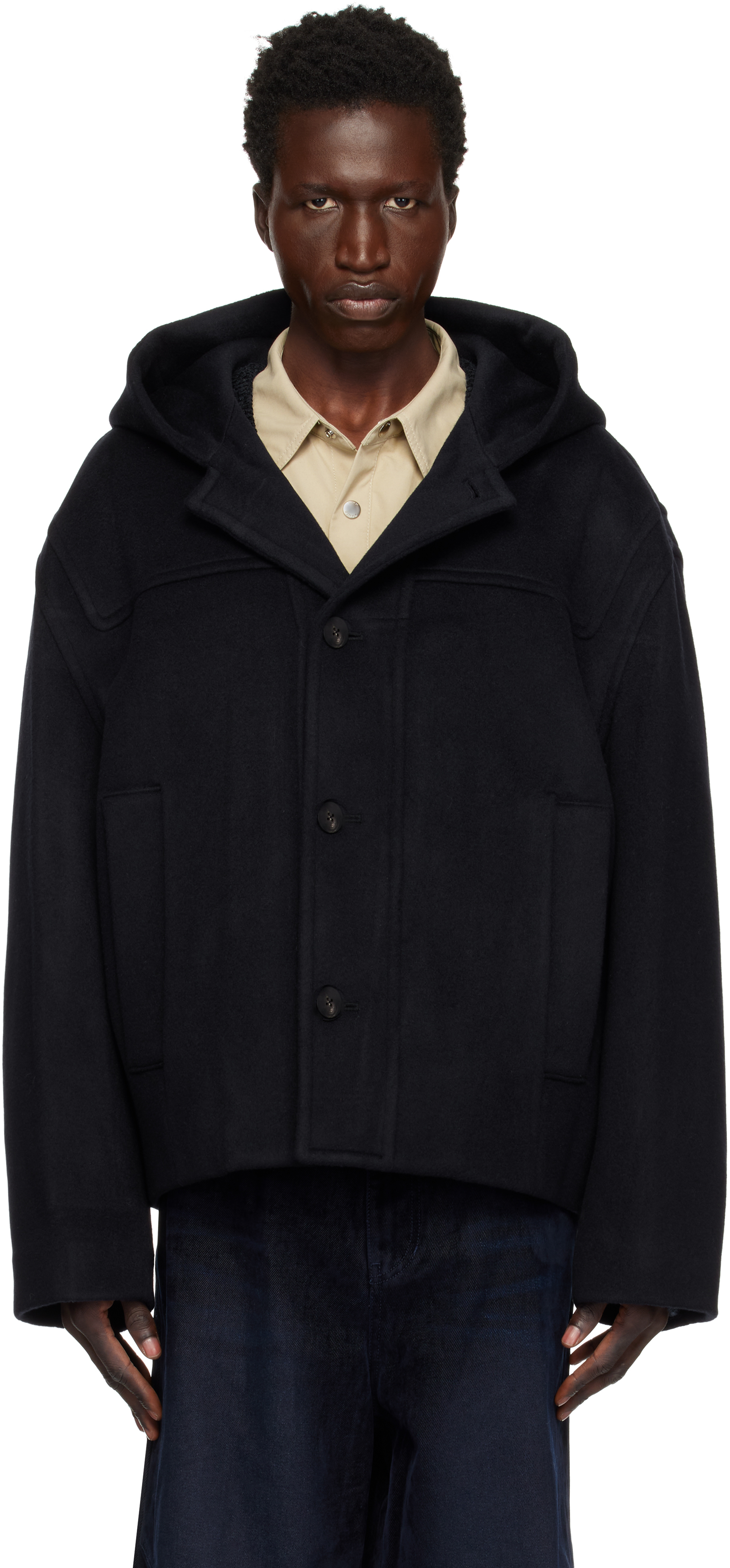 Navy Wool Hooded Jacket