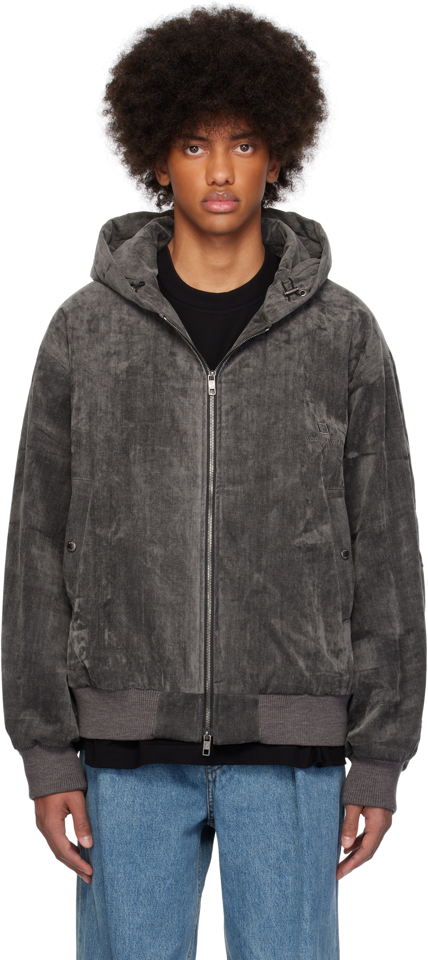 Gray Cotton Hooded Jacket