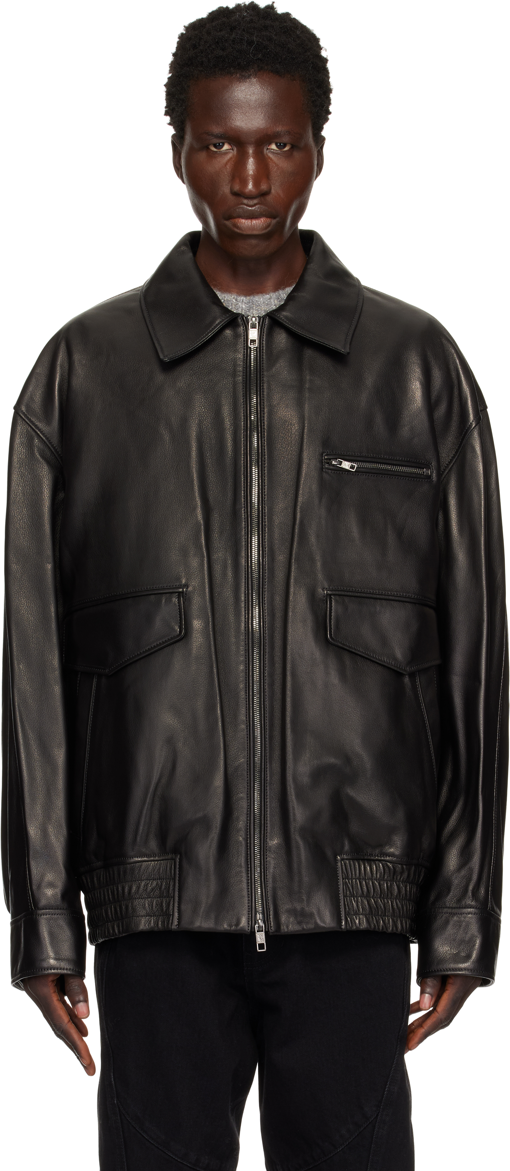 Black Banding Leather Jacket