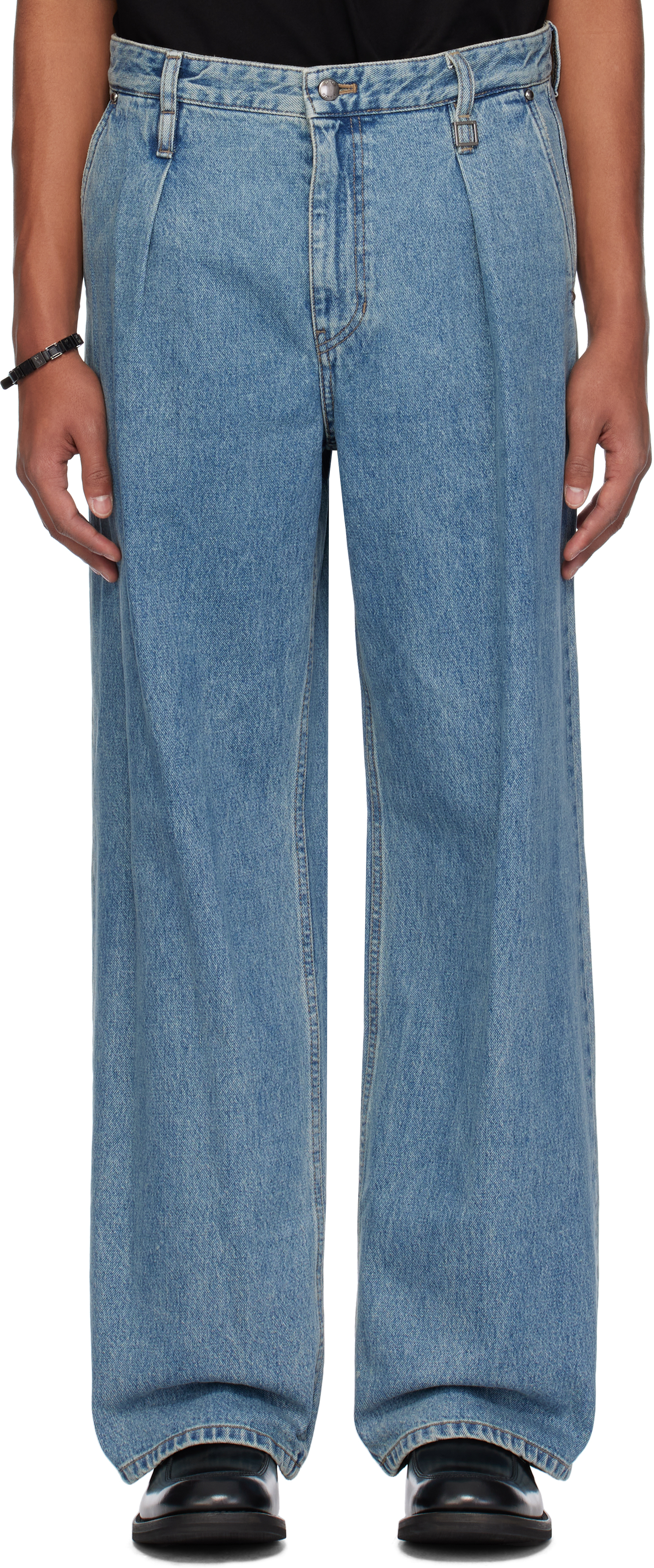 Blue One-Tuck Semi Wide Jeans