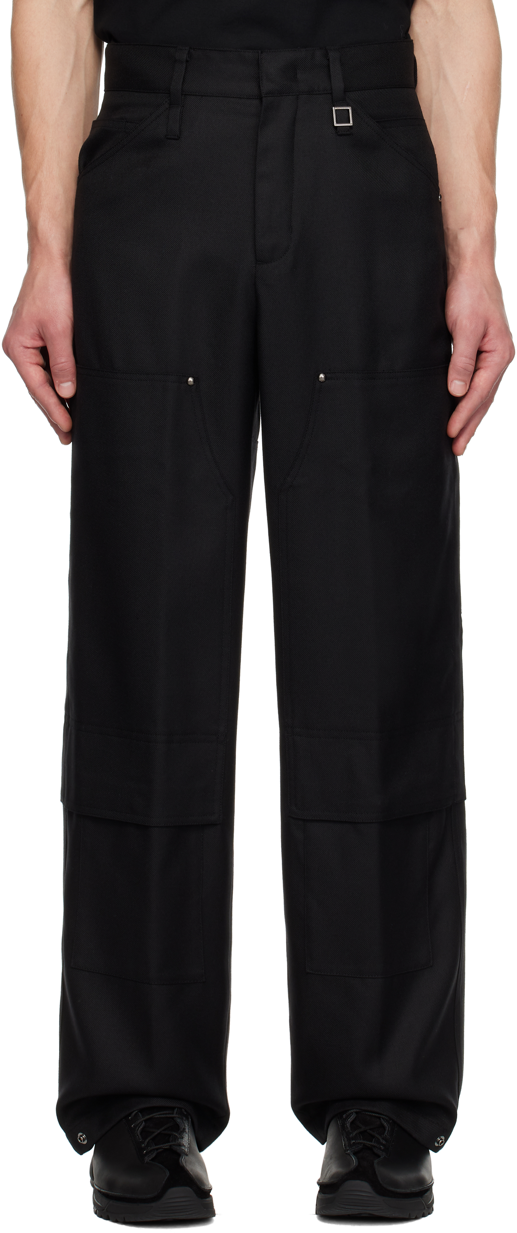 Black Double Knee Wool Cargo Pants