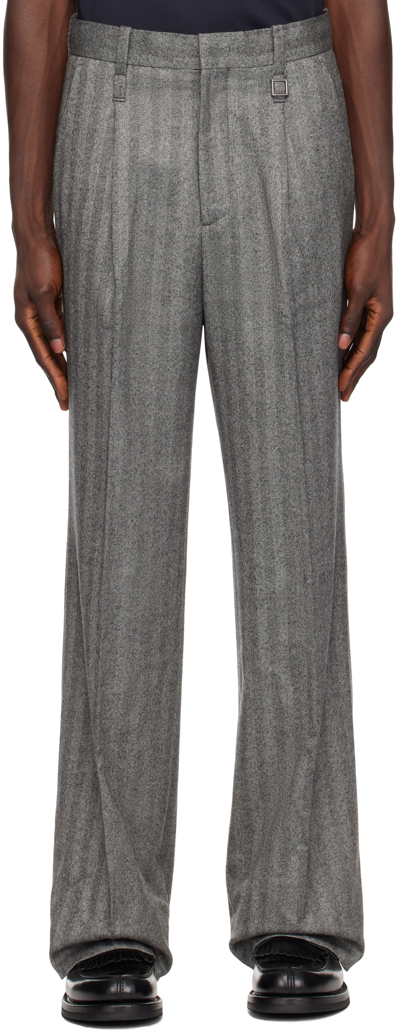 Gray Herringbone Wool Trousers