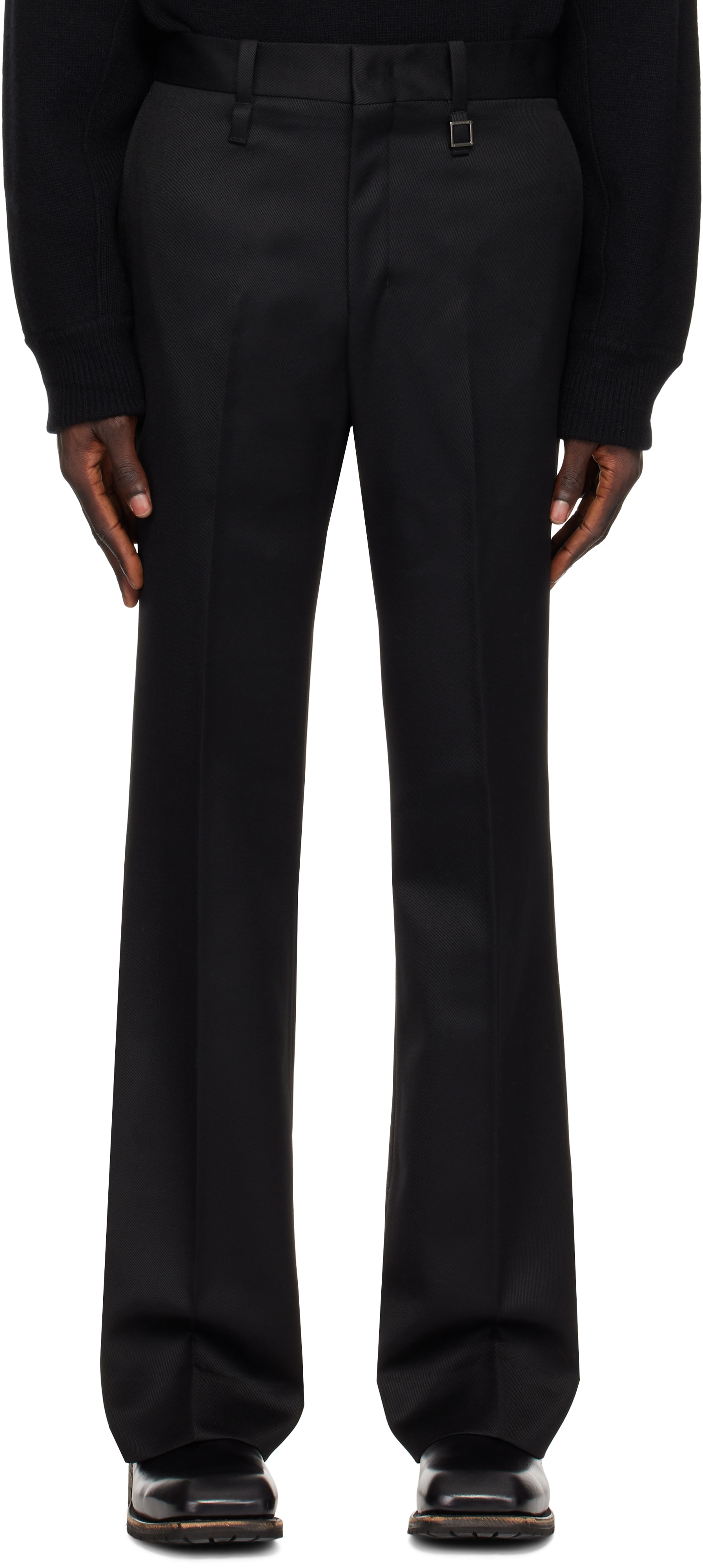 Black Wool Straight Trousers