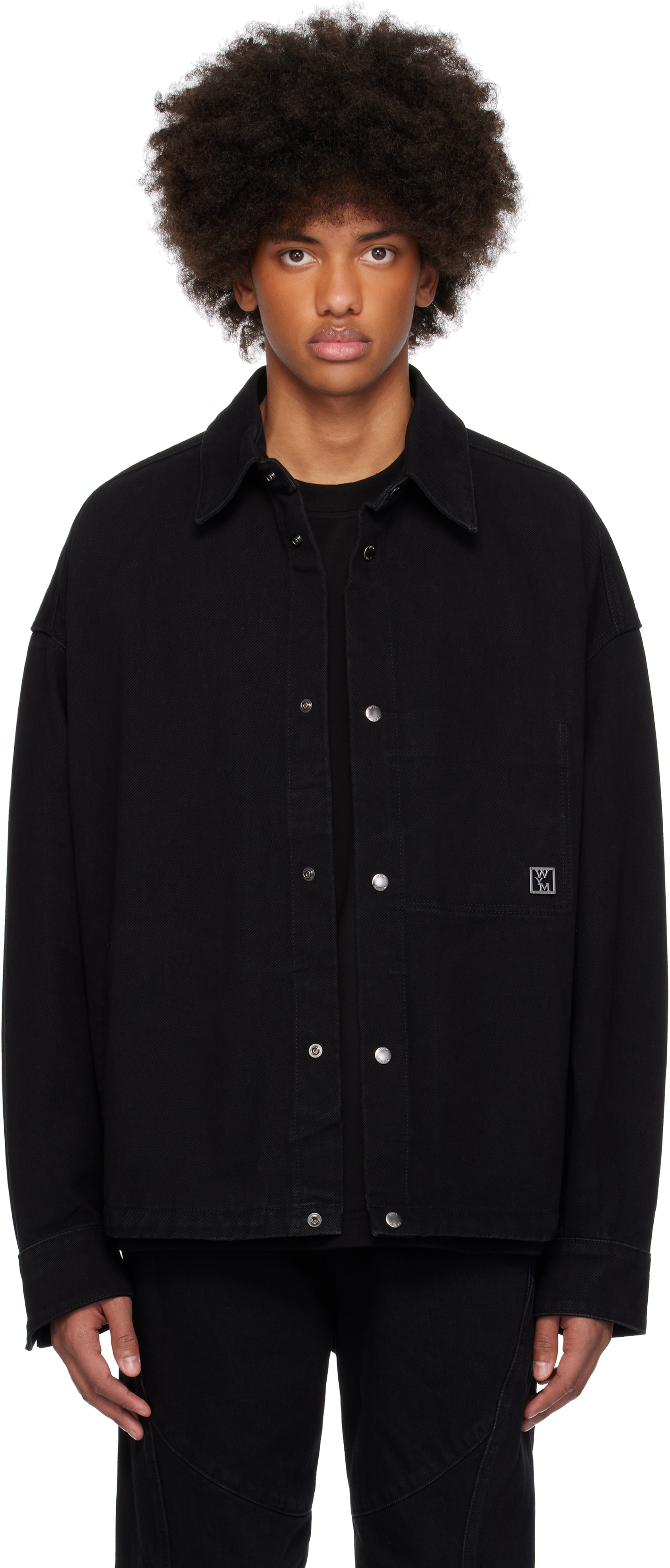 Black Pocket Detail Denim Shirt