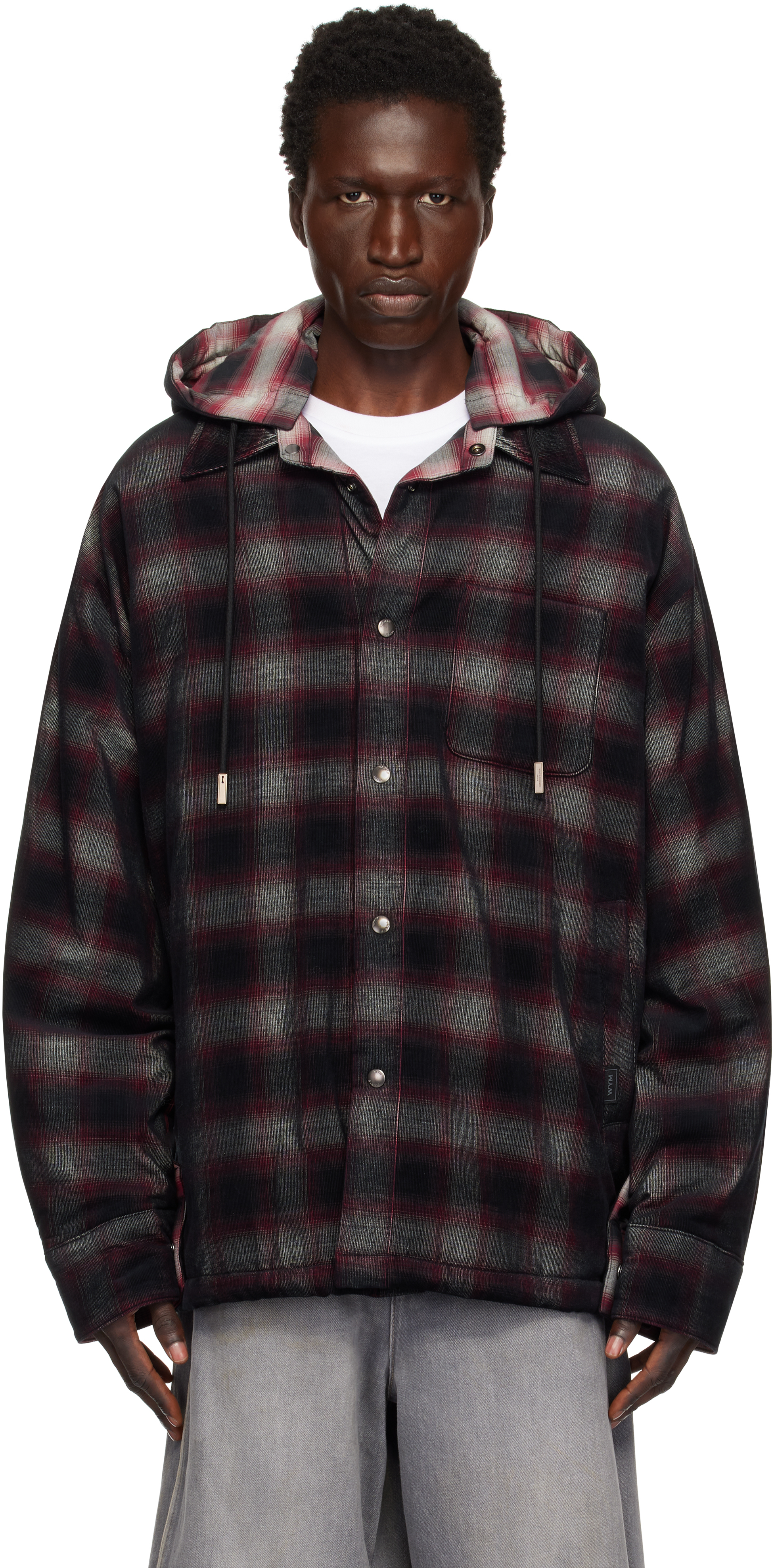 Red Corduroy Check Hooded Overshirt