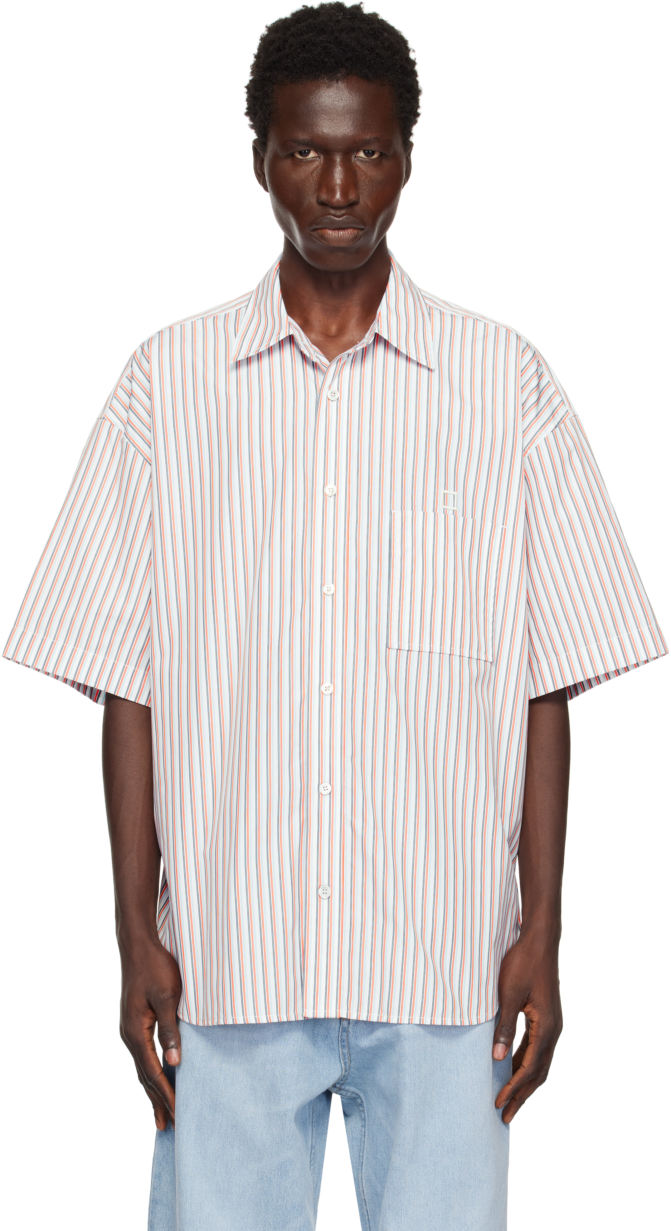 Orange Striped Short Sleeve Shirt