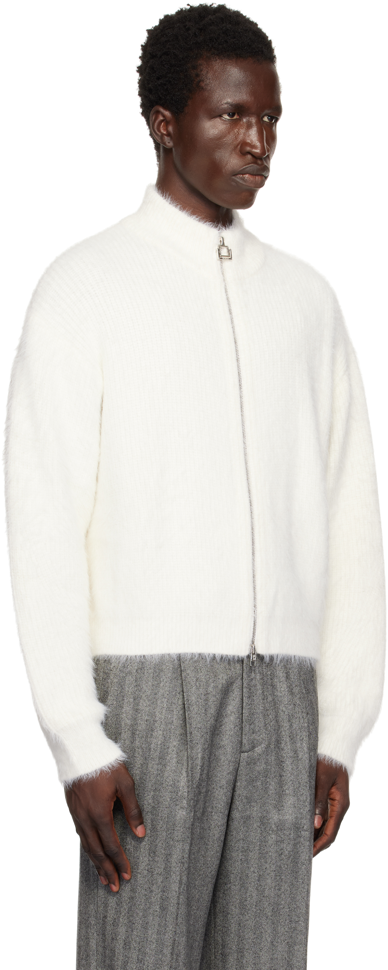 Shop Wooyoungmi White High Neck Zip-up Sweater In 531w White