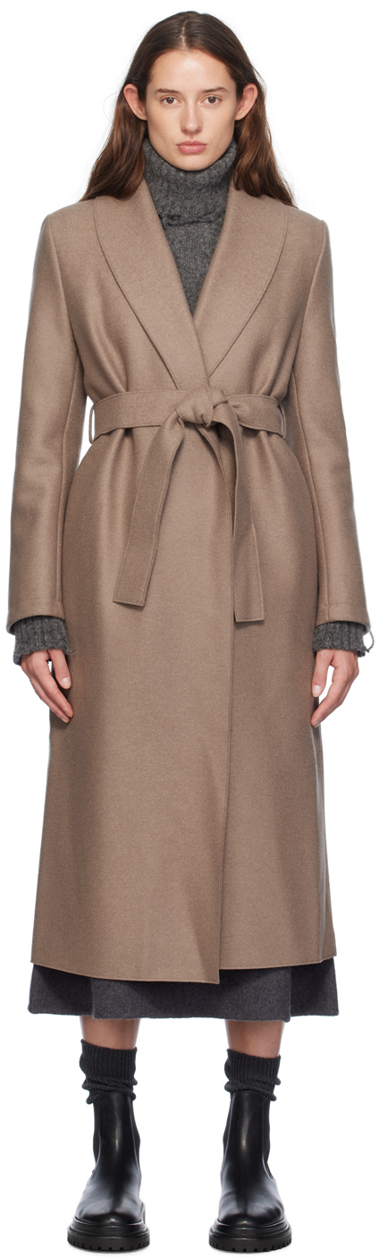 Taupe Shawl Collar Coat