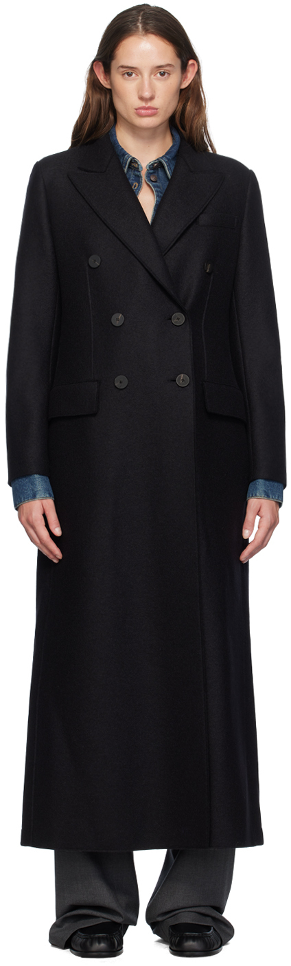 Shop Harris Wharf London Black Long Double Breasted Coat In 199 Black