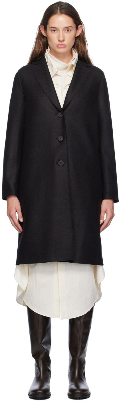 Black Pressed Wool Overcoat