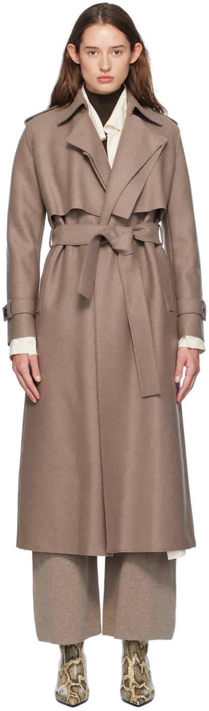 Beige Pressed Wool Trench Coat