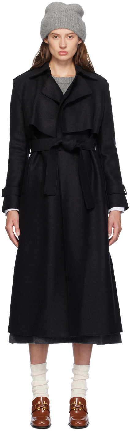 Black Pressed Wool Trench Coat