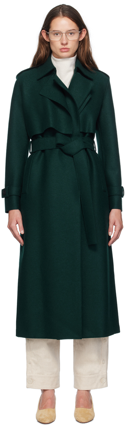 Shop Harris Wharf London Green Pressed Wool Trench Coat In 643 Bottle Green