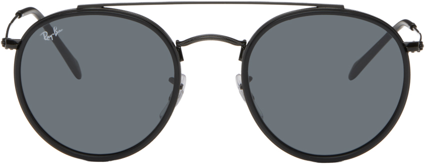 Shop Ray Ban Black Round Double Bridge Sunglasses