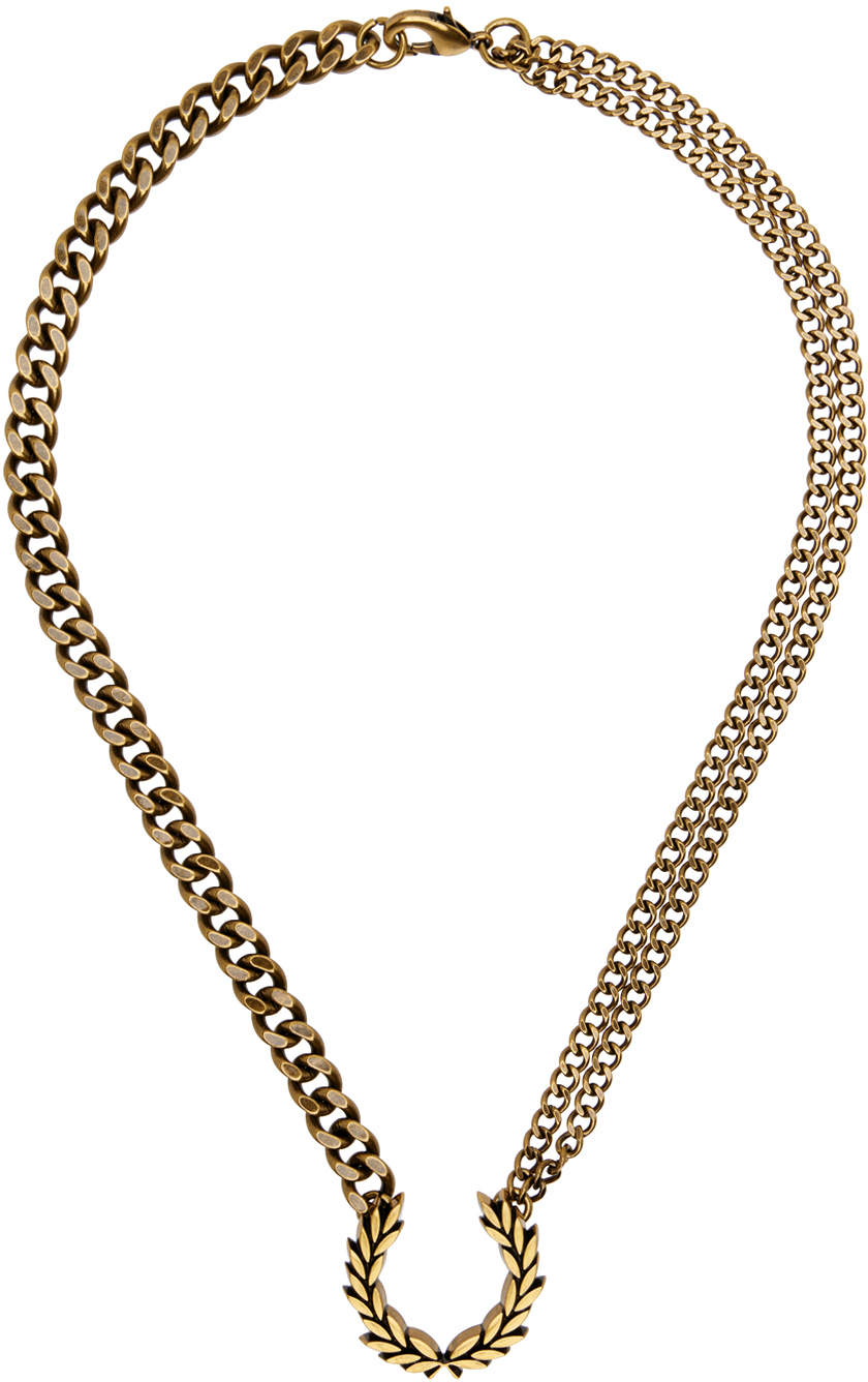 Gold Double Chain Laurel Wreath Necklace by Fred Perry on Sale