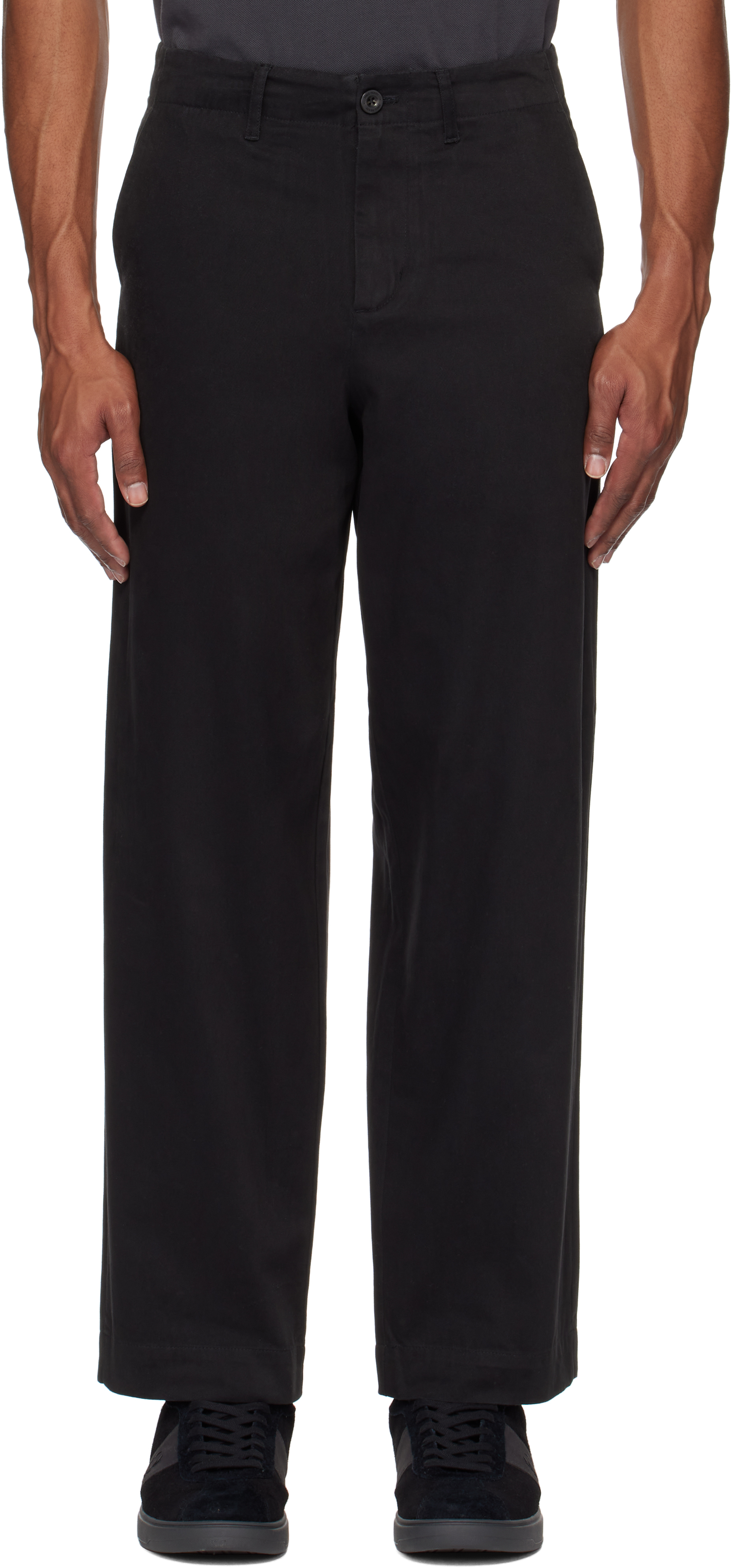 Black Straight Leg Twill Trousers