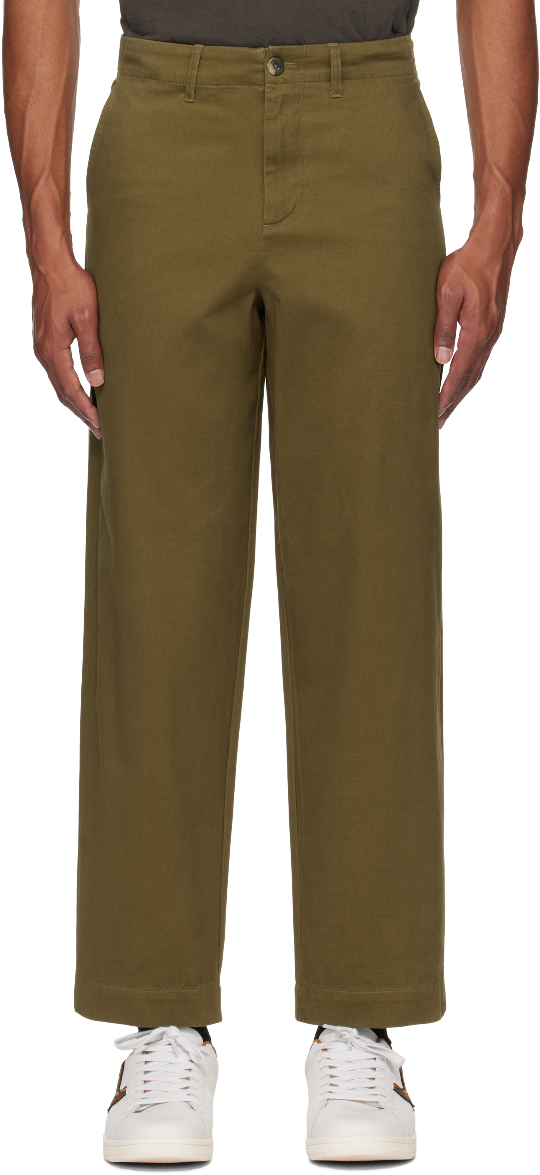 Tan Straight Leg Twill Trousers