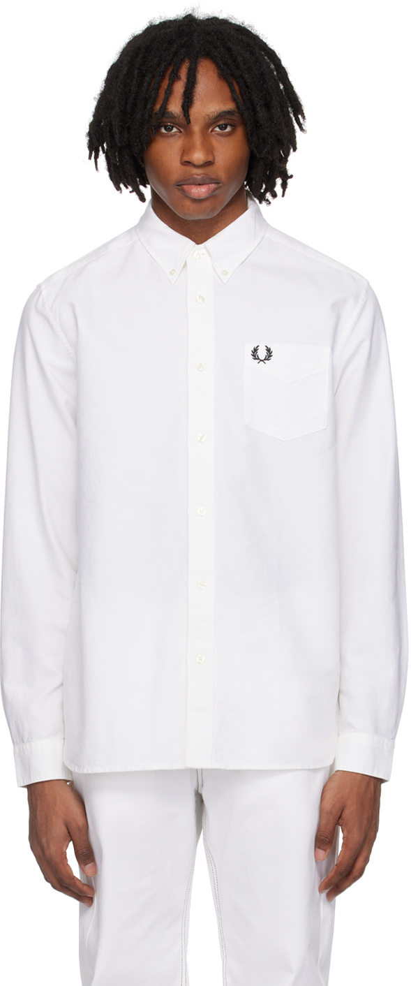 Shop Fred Perry White Embroidered Shirt In 100 White