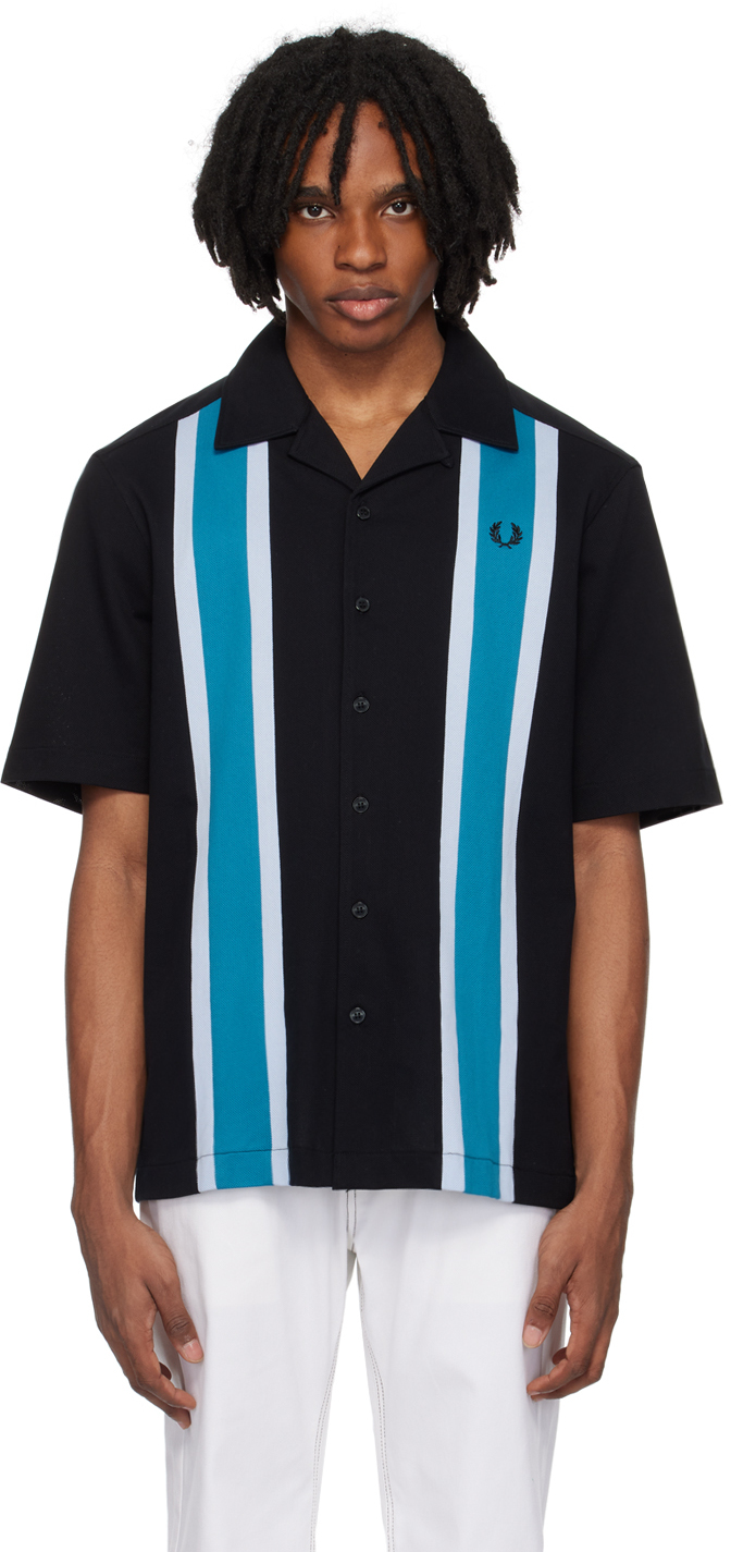 Shop Fred Perry Black & Blue Revere Shirt In 102