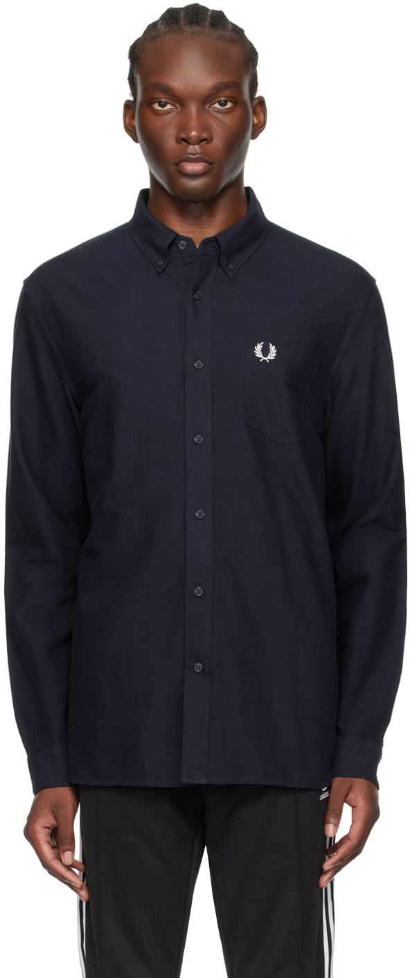 Shop Fred Perry Navy Button Shirt In 608