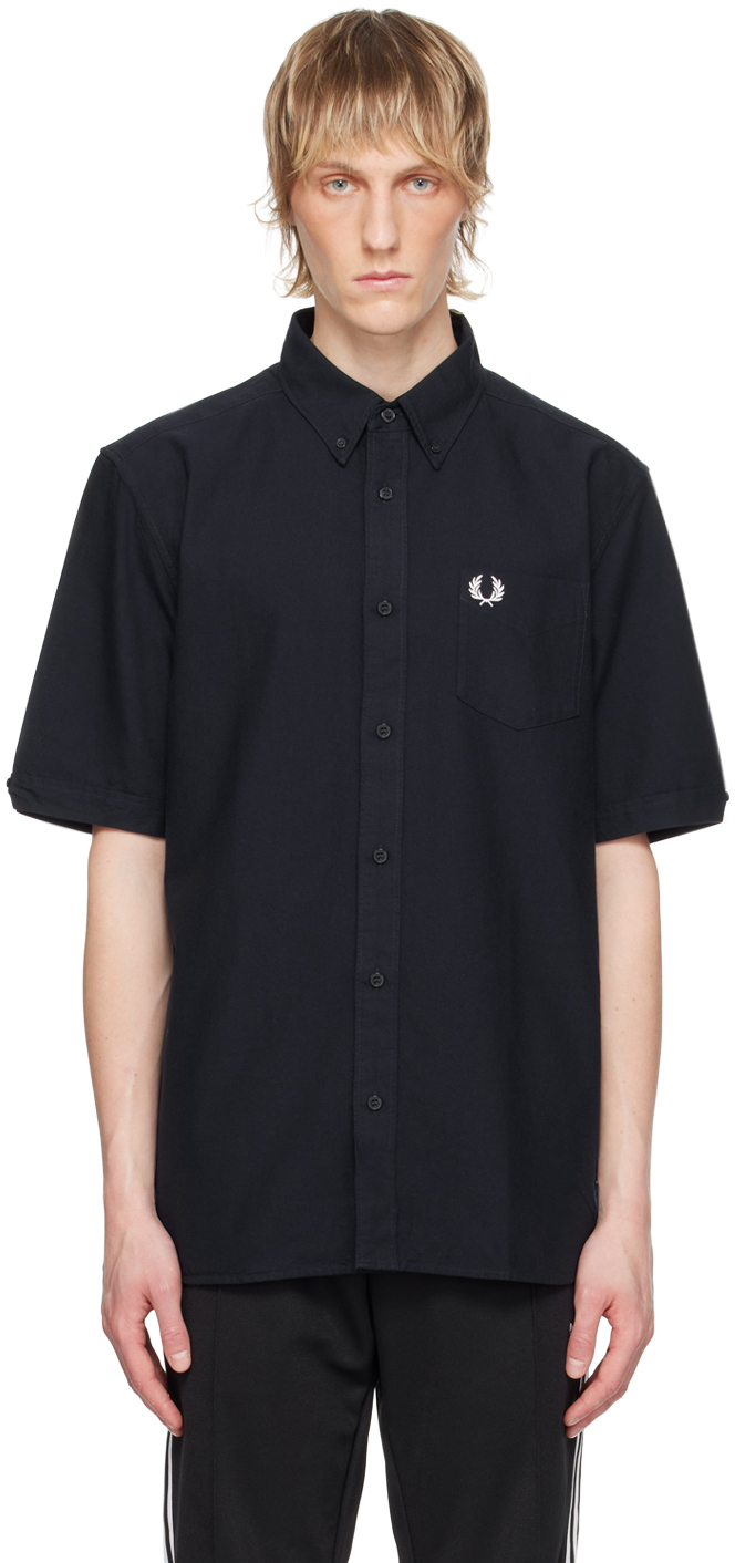 Shop Fred Perry Navy Embroidered Shirt In 608