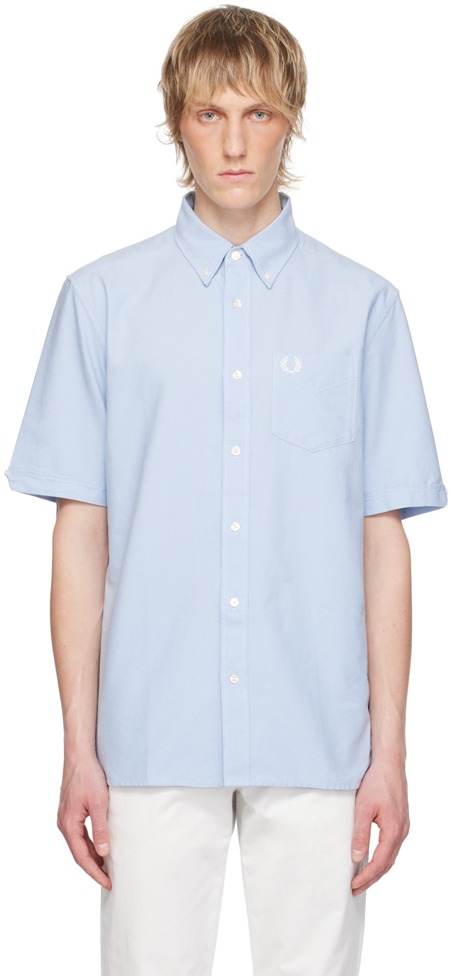 Fred Perry Blue Embroidered Shirt In 146