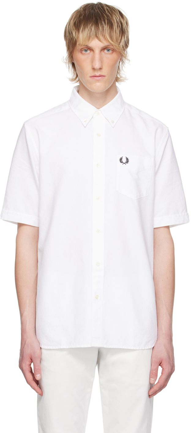 Shop Fred Perry White Embroidered Shirt In 100